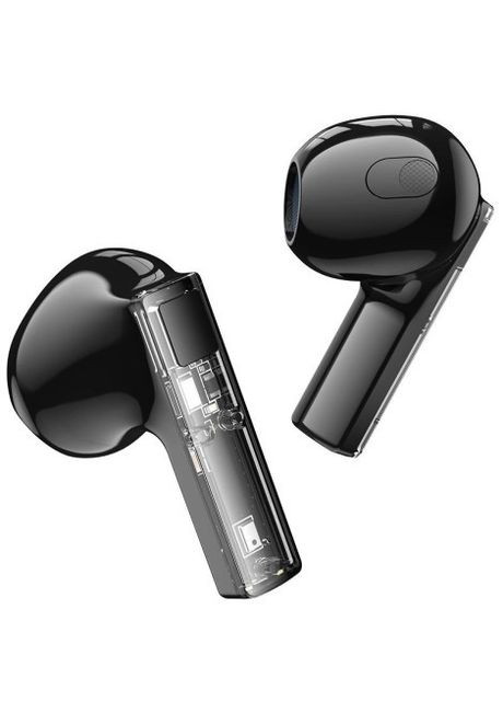 Бездротові навушники Crystal bean (TWS, Bluetooth 5.3, LED індикатор, зарядний чохол, прозорий корпус) - Чорний Borofone bw23 (276003528)