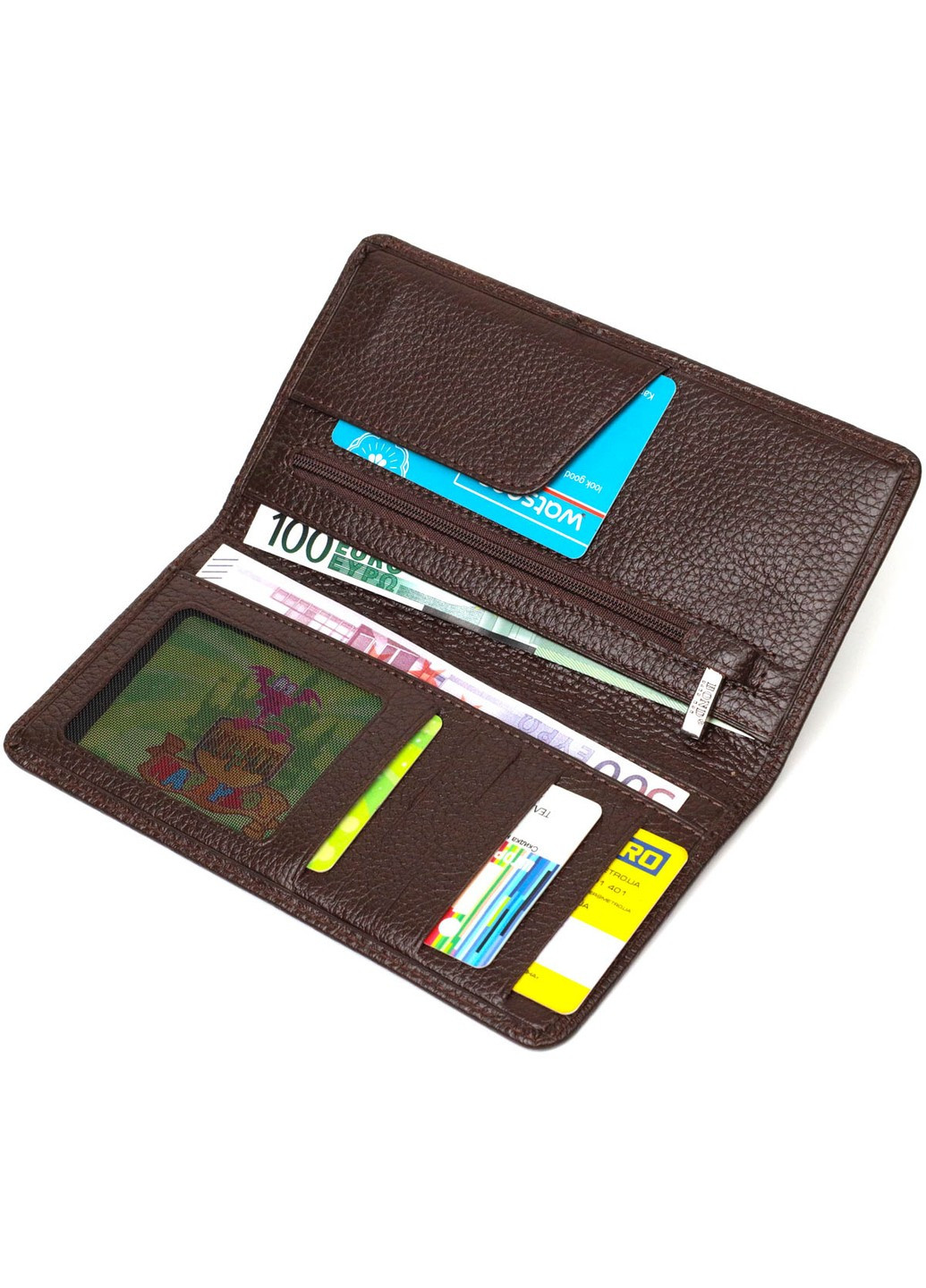 Вертикальний вузький чоловічий гаманець із натуральної зернистої шкіри 22052 Коричневий Bond (262157986)