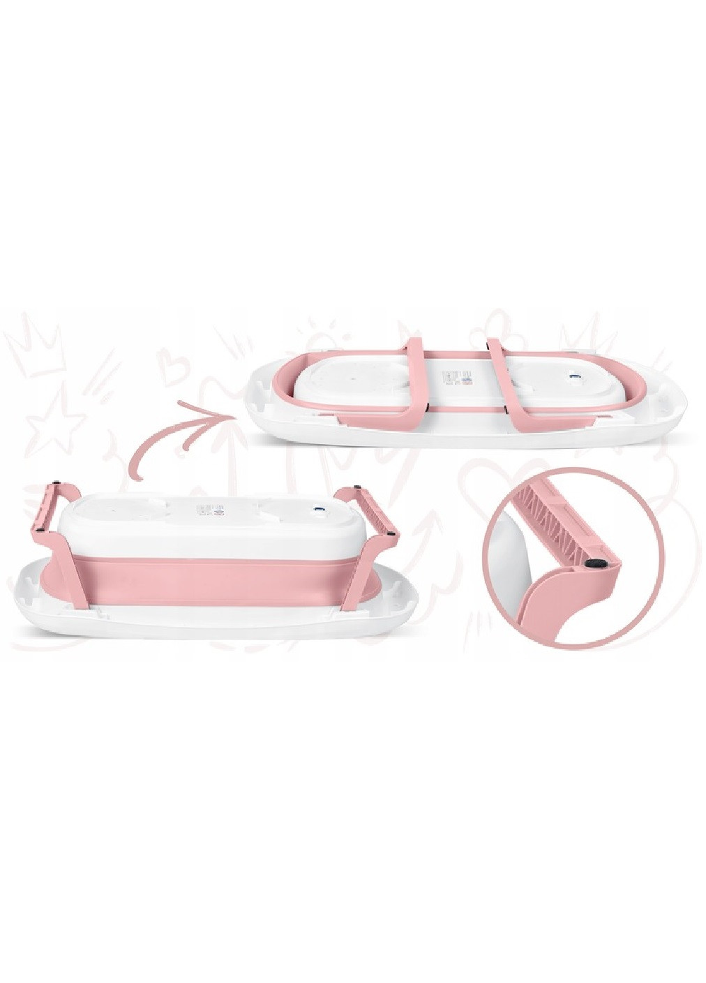 Детская складная ванночка с термометром нескользящими ножками дисплеем 96х21.5 см (476097-Prob) Бело-розовая Unbranded (276310937)