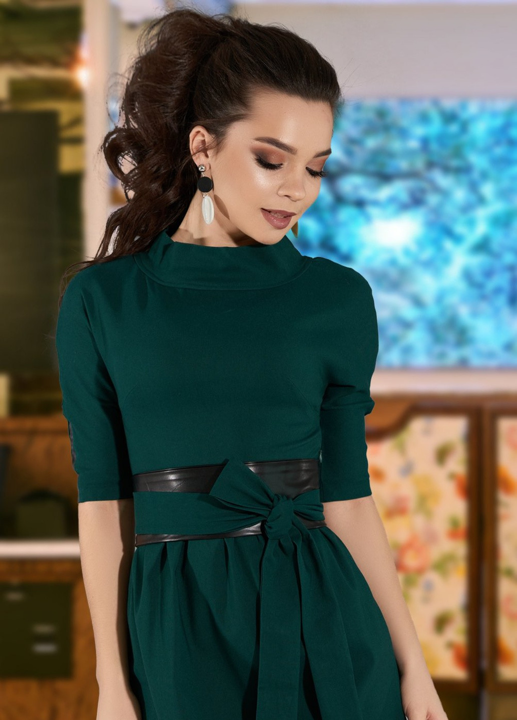 Зеленое сукнi норма сукня зі шкіряним оздобленням (ут000049272) Lemanta