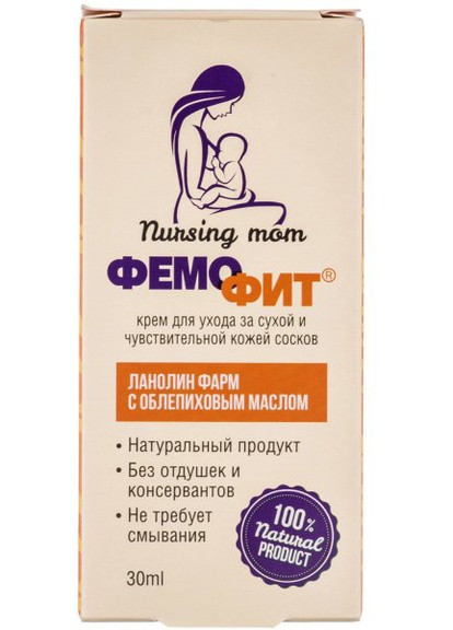 ФитоБиоТехнологии Крем Фемофит Ланолин Фарм для сосков с маслом облепихи 30мл — Крем, Украина (256687967)