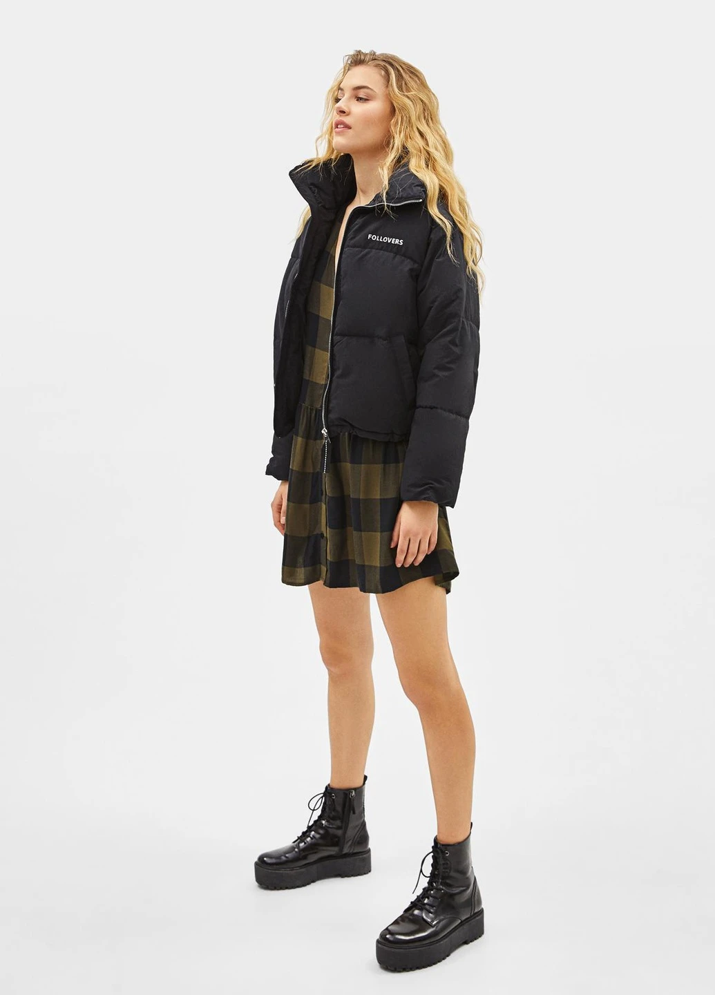 Оливкова (хакі) сукня демісезон,хакі в клітку, Bershka