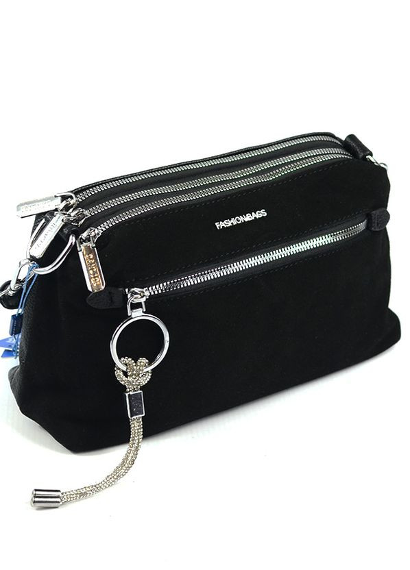 Замшева маленька жіноча сумка на три відділення, чорна модна міні сумочка з натуральної замші No Brand (266623584)