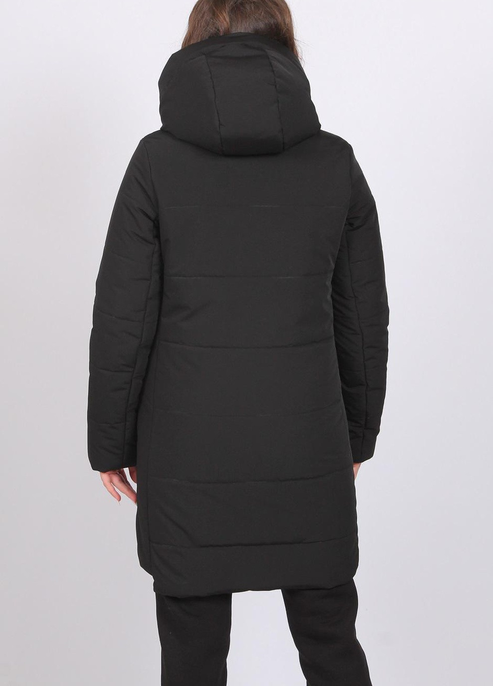 Чорна куртка удлиненная женская 205 плащевка черная Актуаль