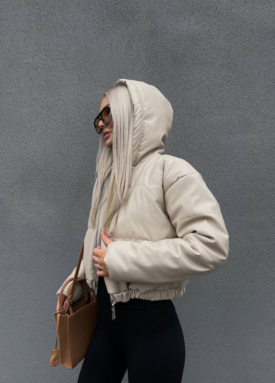 Бежевая женская куртка эко-кожа No Brand