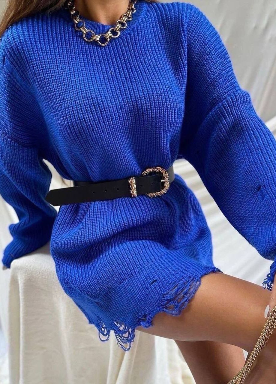 Синий демисезонный женский свитер-туника, синий тёплый свитер осень-весна No Brand 0404 1
