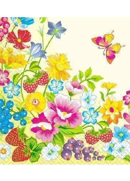 Салфетки бумажные Летние цветы трехслойные с рисунком 18 шт. Марго (265628932)