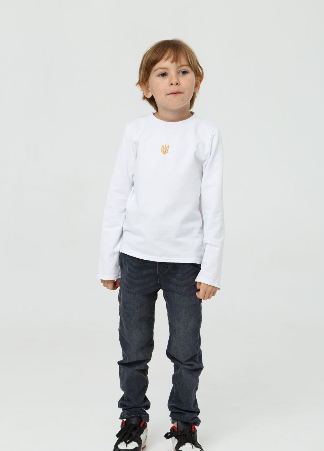 Дитячий лонгслів з вишивкою "Тризуб Класичний" Колір білий Мальви (267223580)
