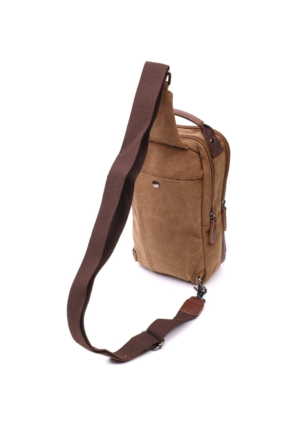 Вертикальная мужская сумка через плечо из плотного текстиля 22191 Коричневый Vintage (267932196)