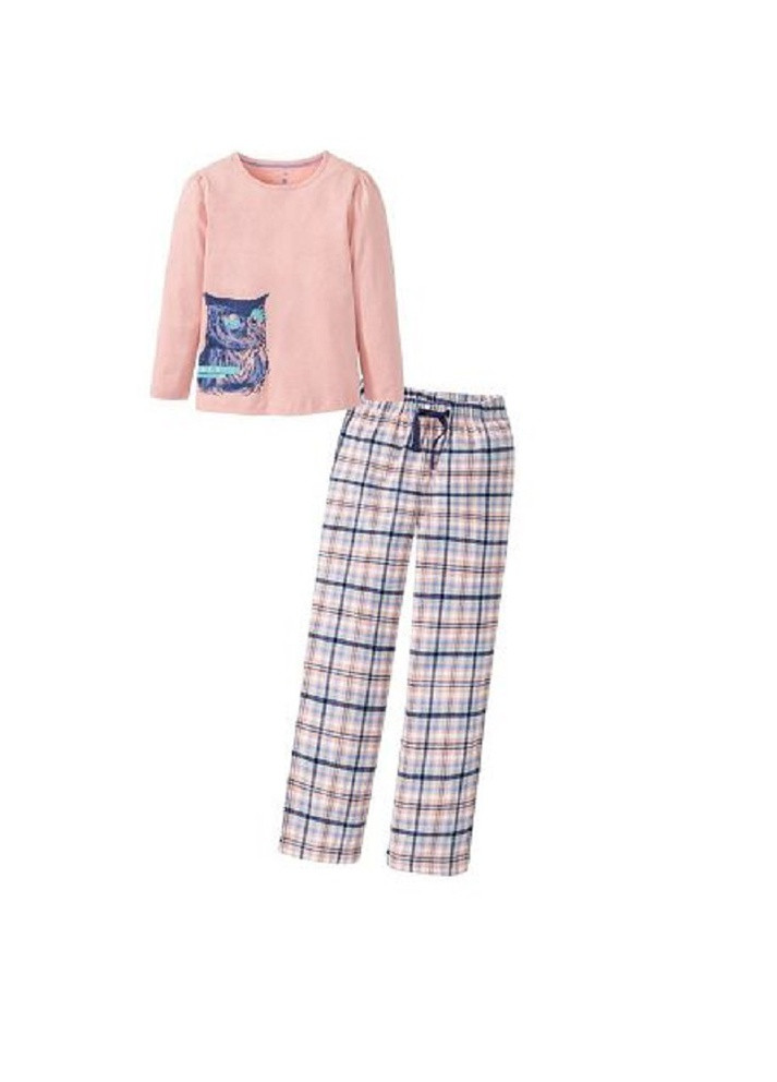Персиковая зимняя пижама для девочки лонгслив + брюки Lupilu