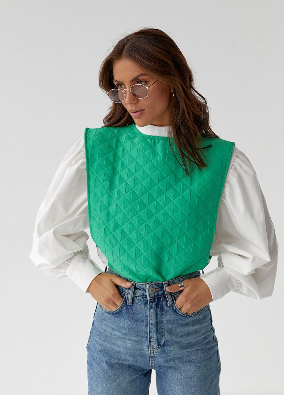 Зеленая демисезонная блуза с объемными рукавами с накидкой и поясом - зеленый Elisa