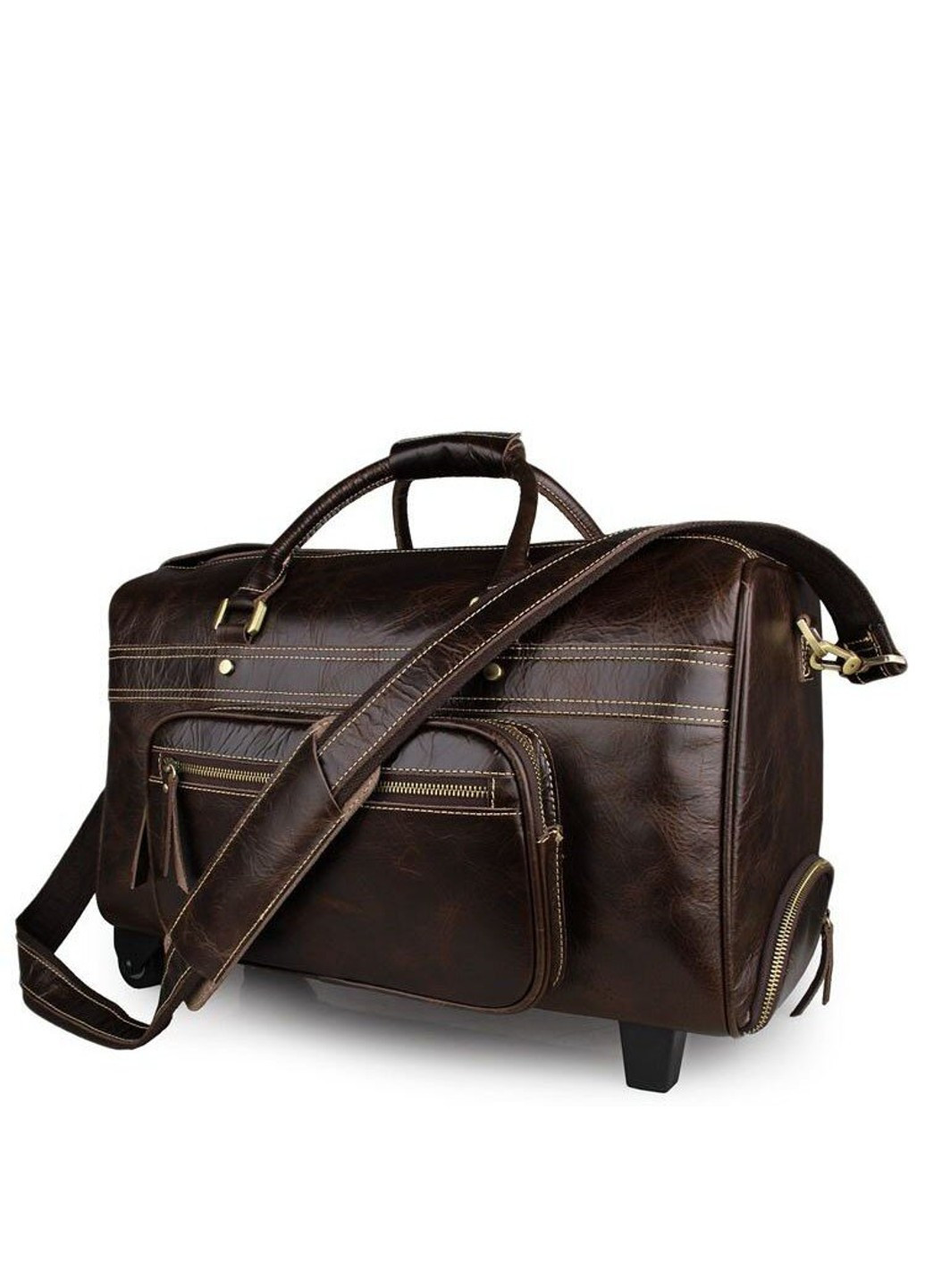 Дорожная кожаная сумка на колесах 14253 Темно-коричневый Vintage (271813487)