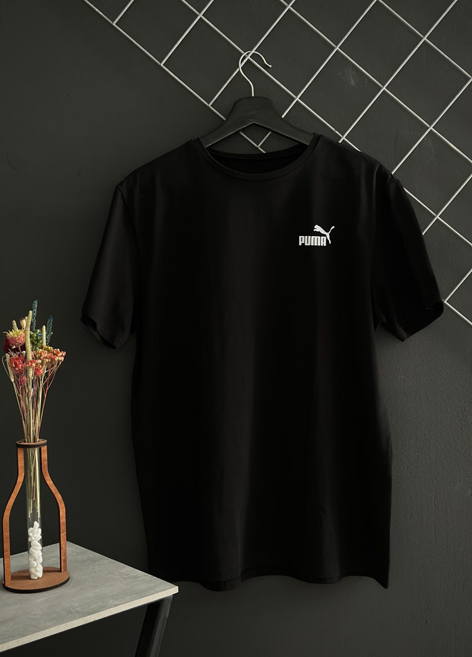 Черный летний шорти puma білий лого + футболка puma чорна Vakko