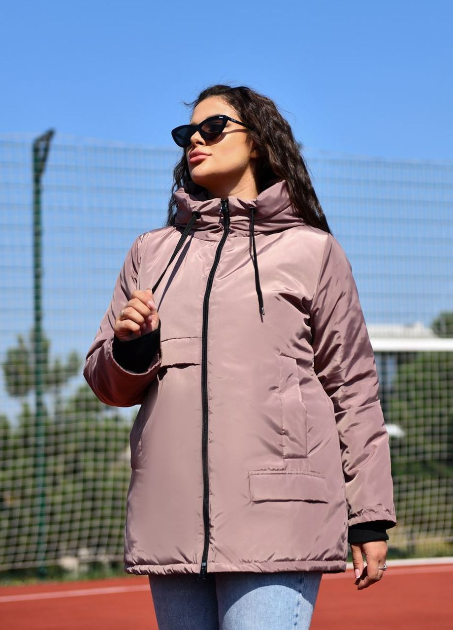 Бежева жіноча демісезонна куртка з плащової тканини колір мокко р.48/50 357772 New Trend