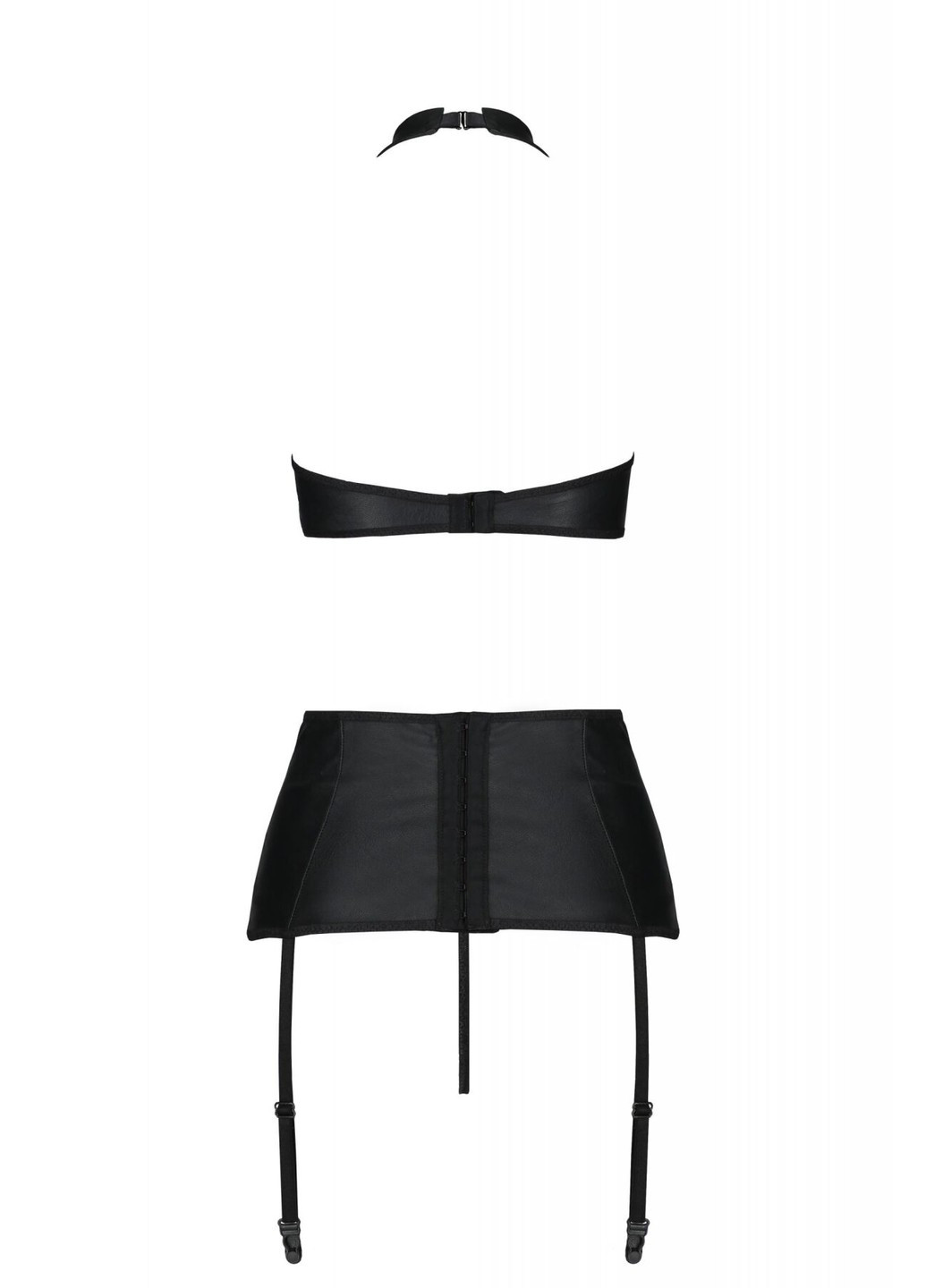 Комплект із екошкіри Nancy Set 6XL/7XL black, імітація шнурівки, топ, пояс для панчіх Passion (271991866)