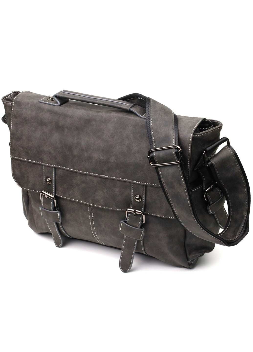 Вместительная мужская сумка из кожзама 22143 Серый Vintage (267932178)