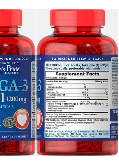 Puritan's Pride Omega-3 Fish Oil 1200 mg 100 Softgels Puritans Pride (258498804)