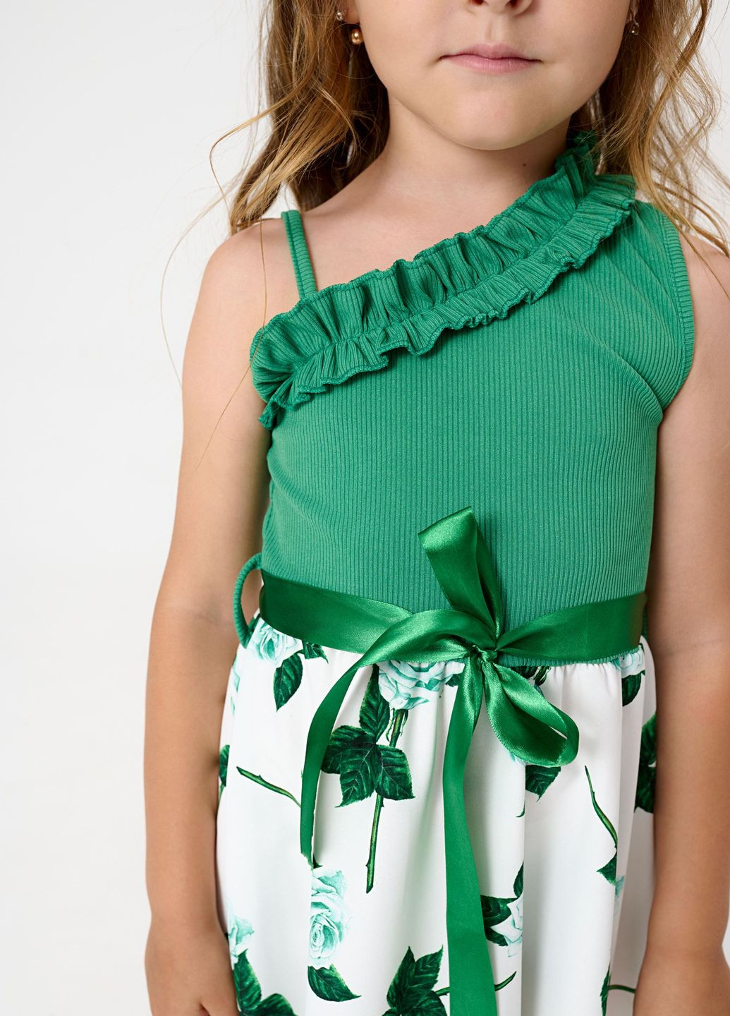 Летний сарафан с открытым плечом зеленый + сумочка на цепочке Yumster в цветочек