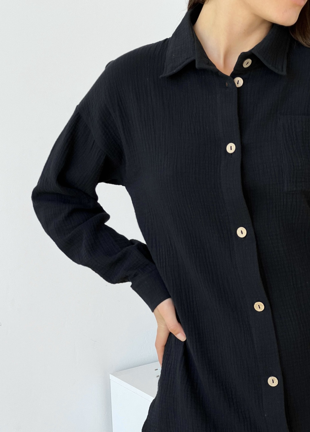 Черная кэжуал рубашка Cosy с длинным рукавом