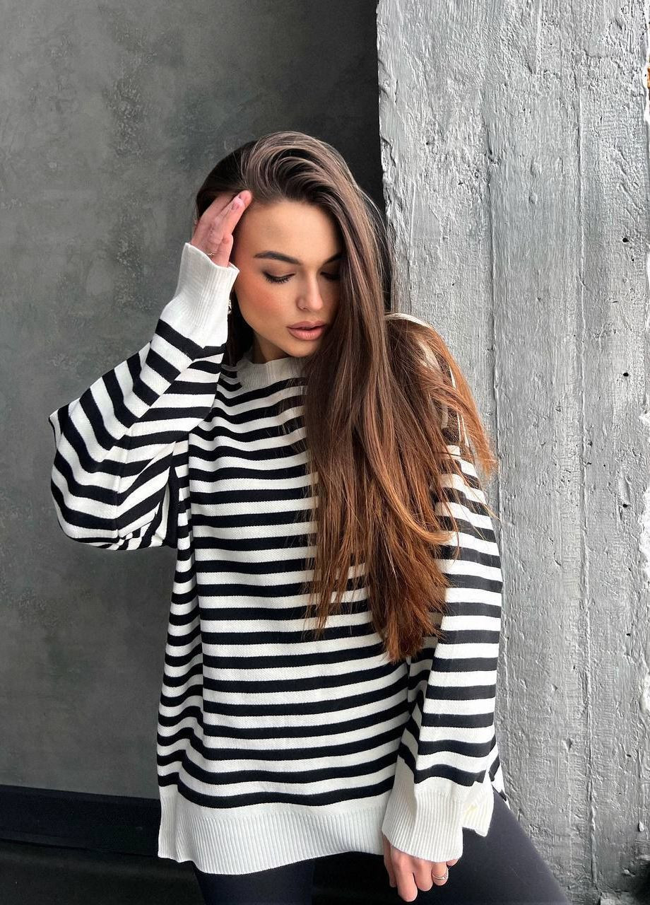 Черно-белый демисезонный женский свитер акрил No Brand