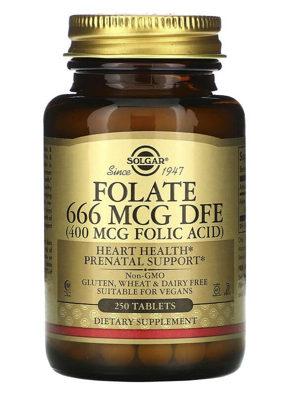 Folate 666 mcg DFE (Folic Acid 400 mcg) 250 Tabs Solgar (256723947)