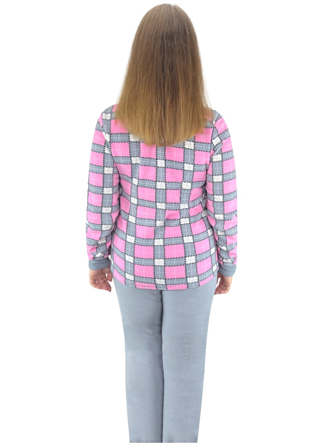 Серая всесезон пижама женская флис клетка кофта + брюки Жемчужина стилей 1414