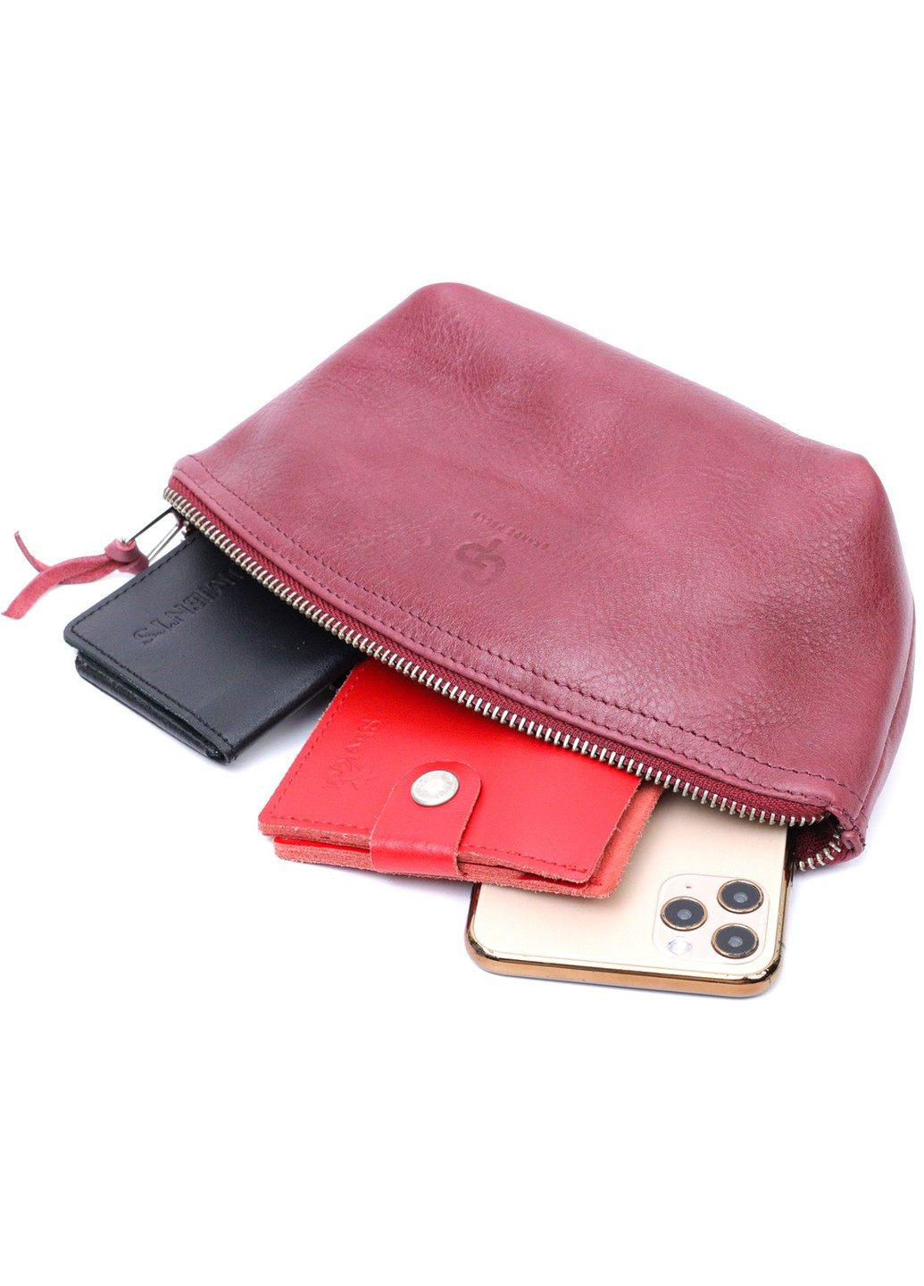 Удобная женская кожаная косметичка 16792 Бордовый Grande Pelle (267927741)