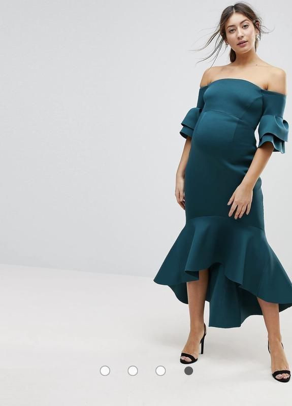 Синее облегающее платье миди с открытыми плечами maternity premium Asos