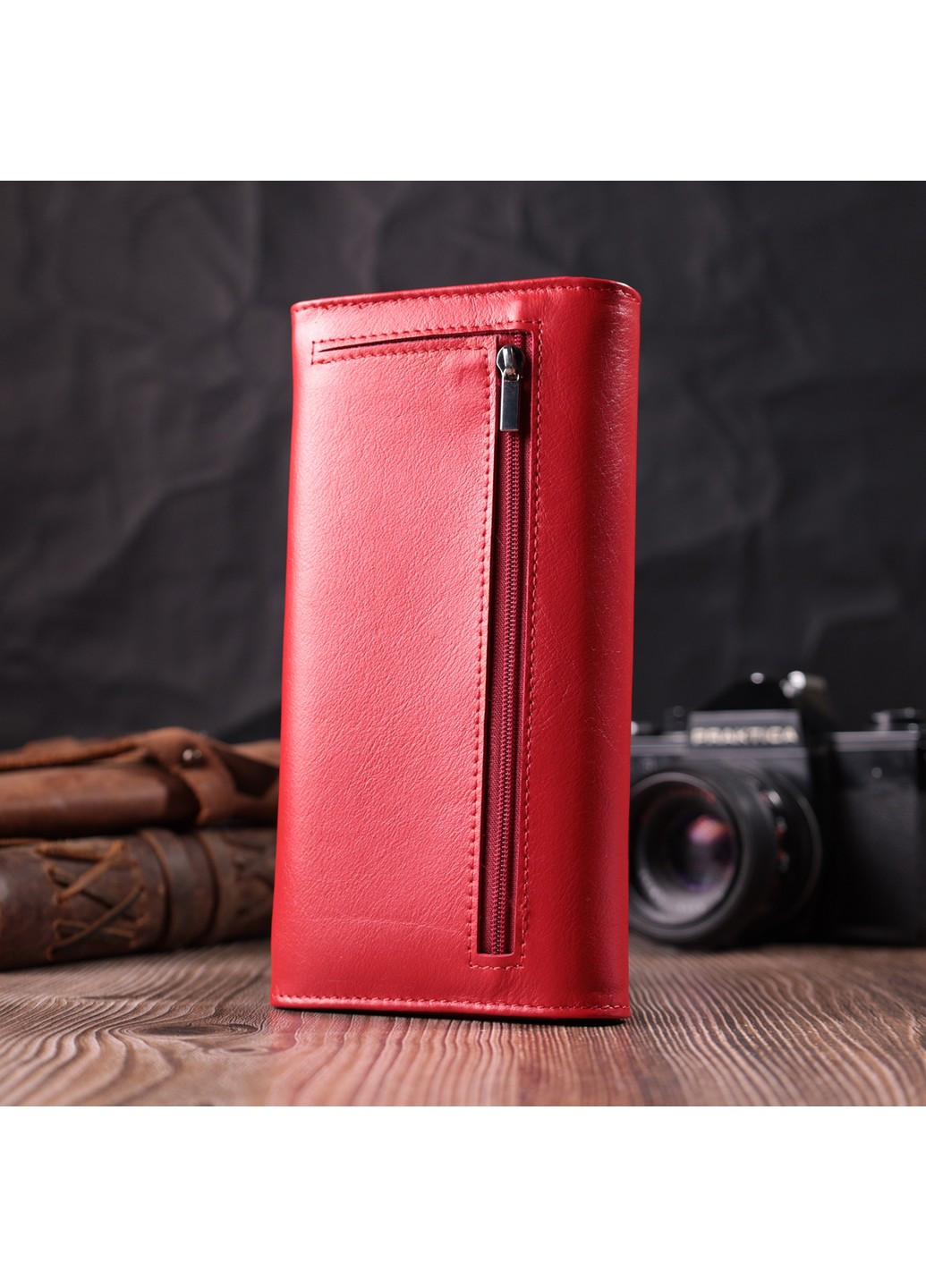 Женский кошелек с геометрическим клапаном из натуральной кожи 22545 Красный st leather (278001006)