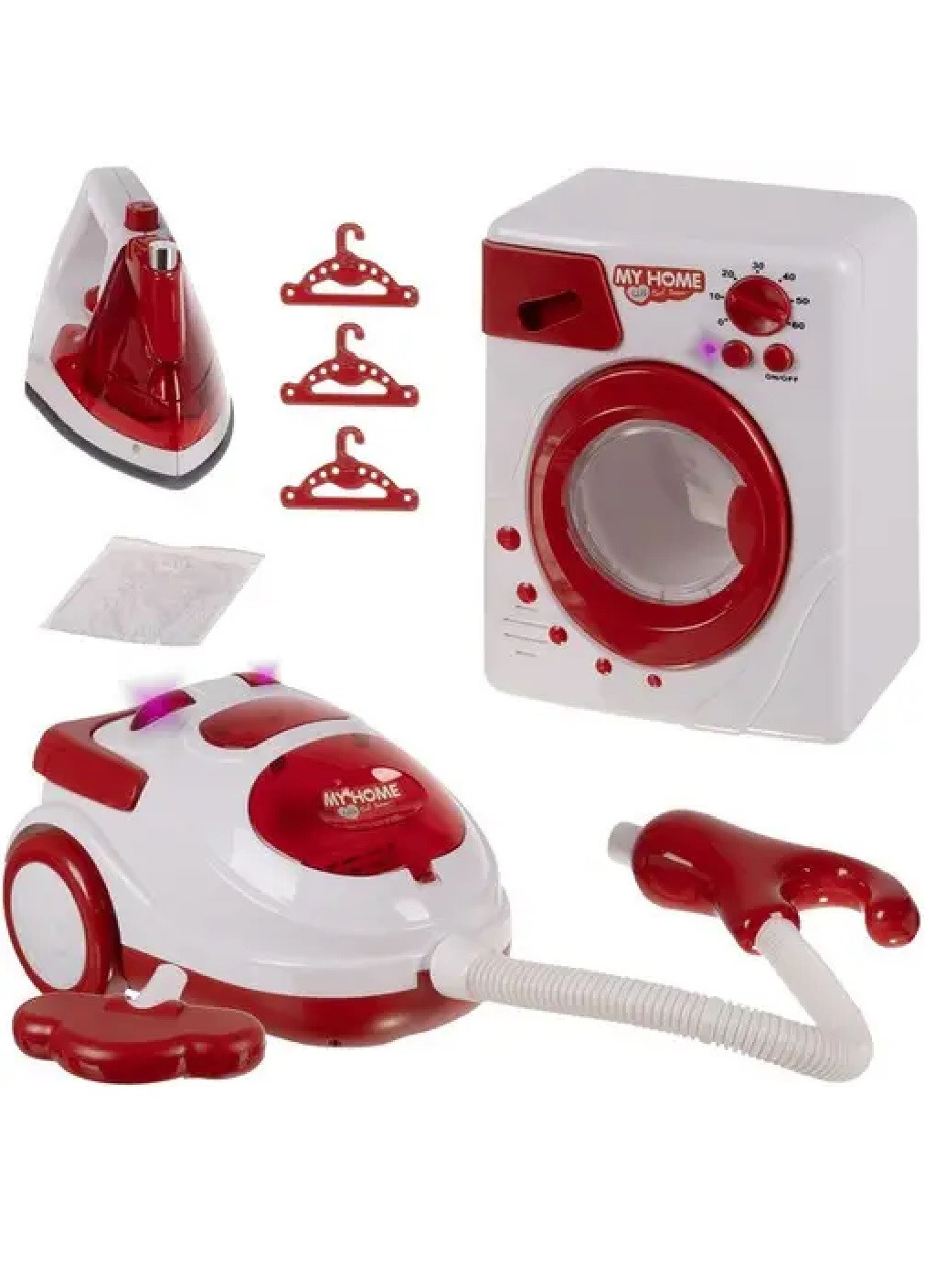 Ігровий набір комплект побутової техніки для дітей із пральною машиною праскою пилососом 3 в 1 (475824-Prob) Білий із червоним Unbranded (271958410)