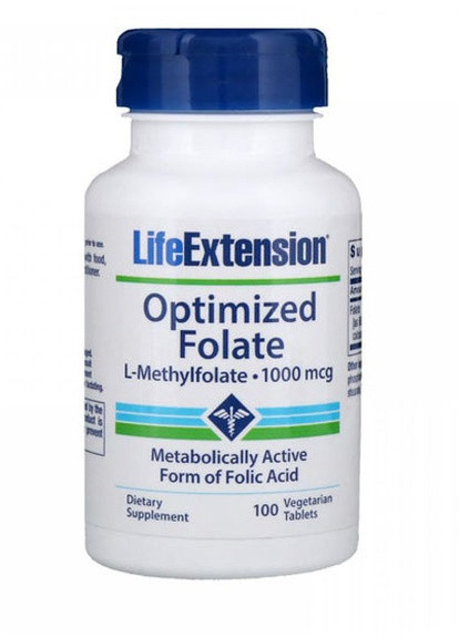 Optimized Folate 1000 mcg 100 Veg Tabs Life Extension (256719044)