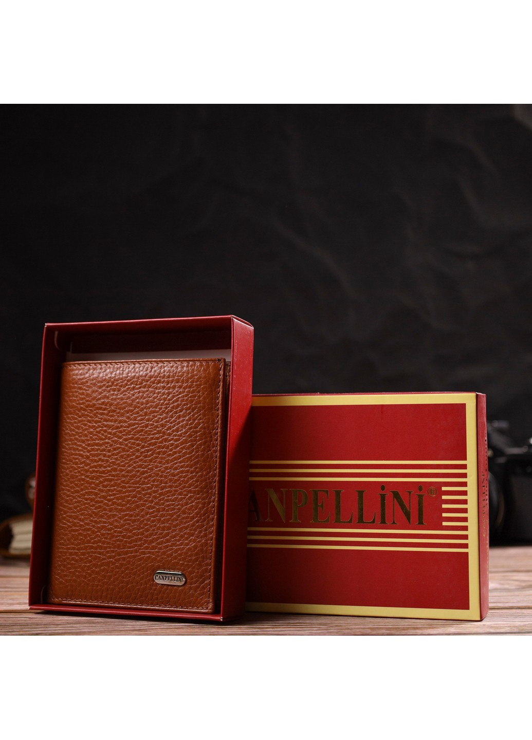 Стильний чоловічий гаманець вертикального формату з натуральної шкіри 21754 Рудий Canpellini (259815822)