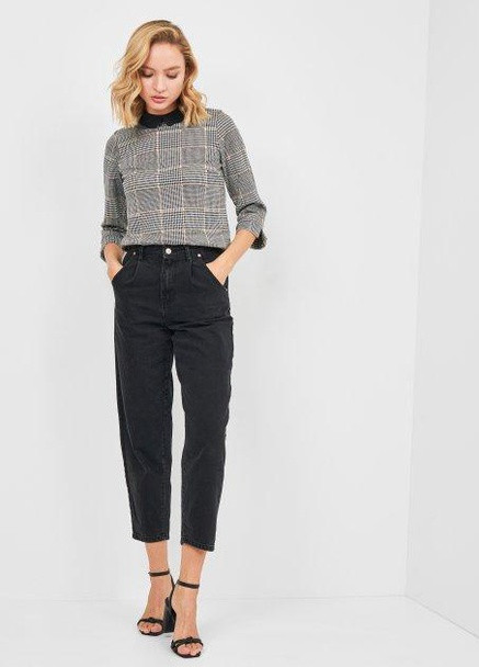 Комбинированная блуза демісезон,сірий-чорний-жовтий в клітку, Kiabi