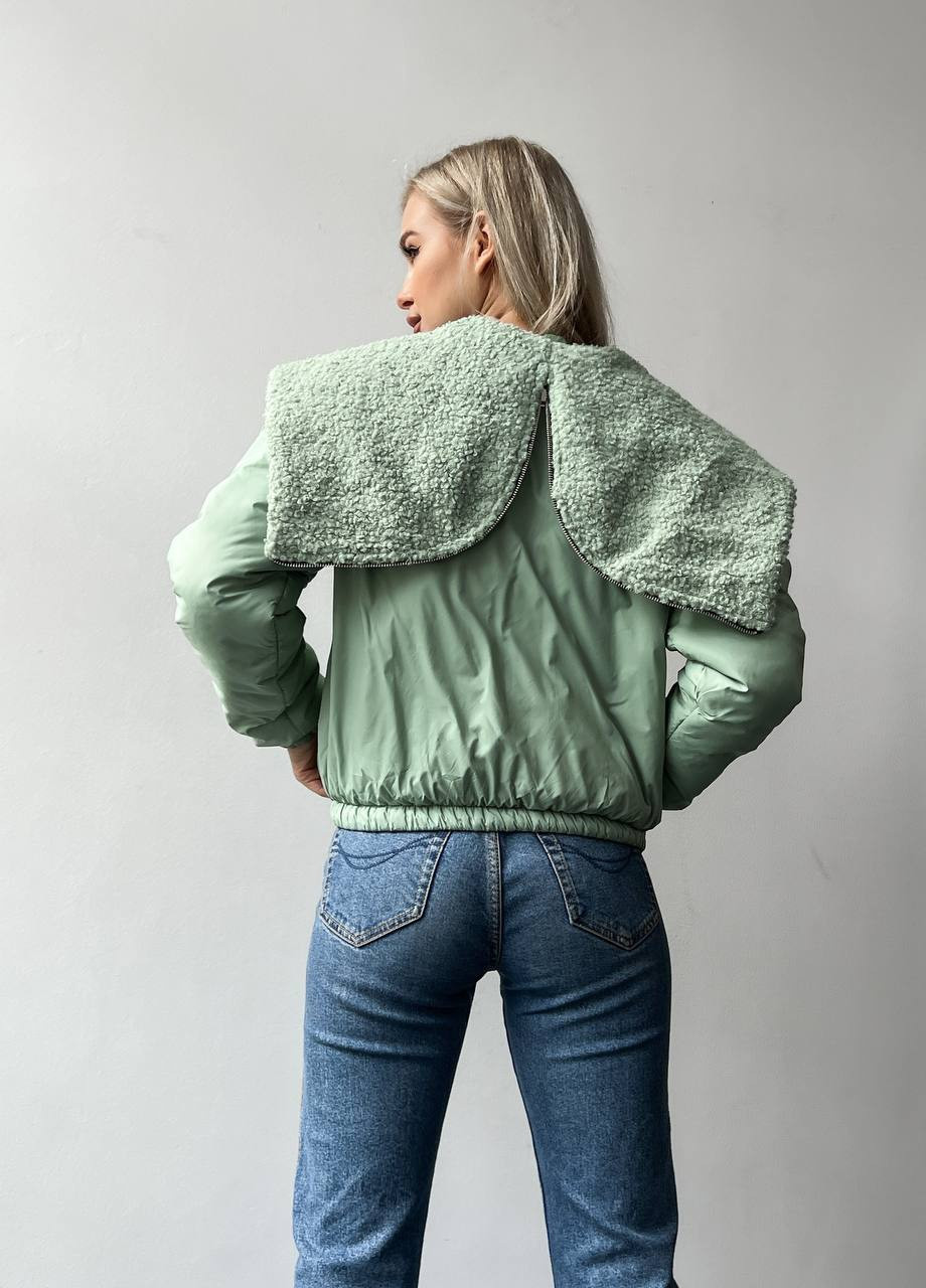 Зелена жіноча укорочена курточка оливкового цвета р.42/44 396846 New Trend