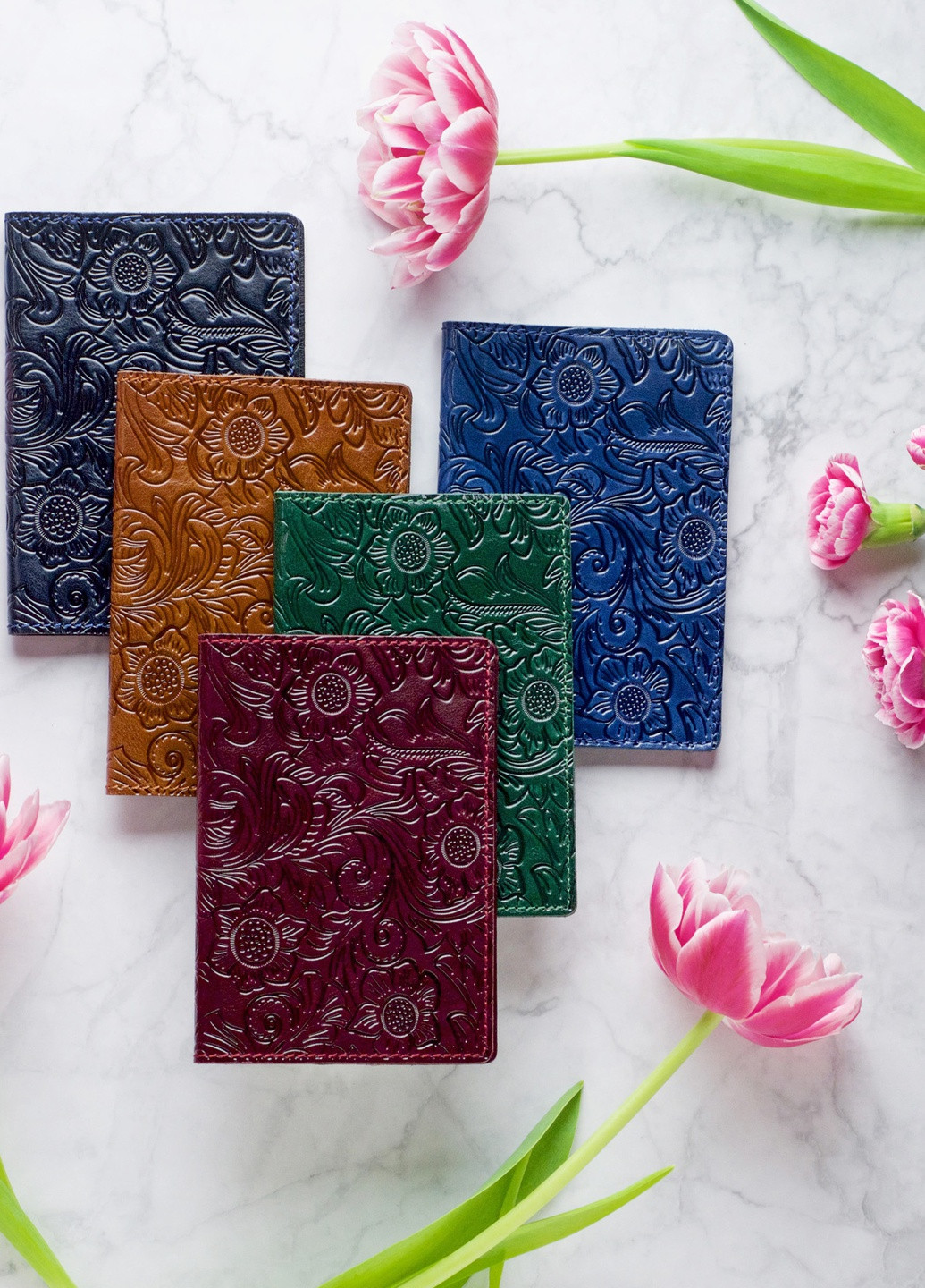 Кожаная Обложка Для Паспорта Villini 015 Цветы Темно-Зеленый Martec (259115814)