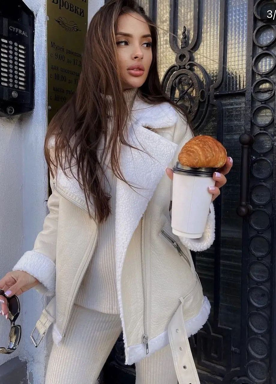 Дубленка Авиатор косуха белая No Brand (263931901)