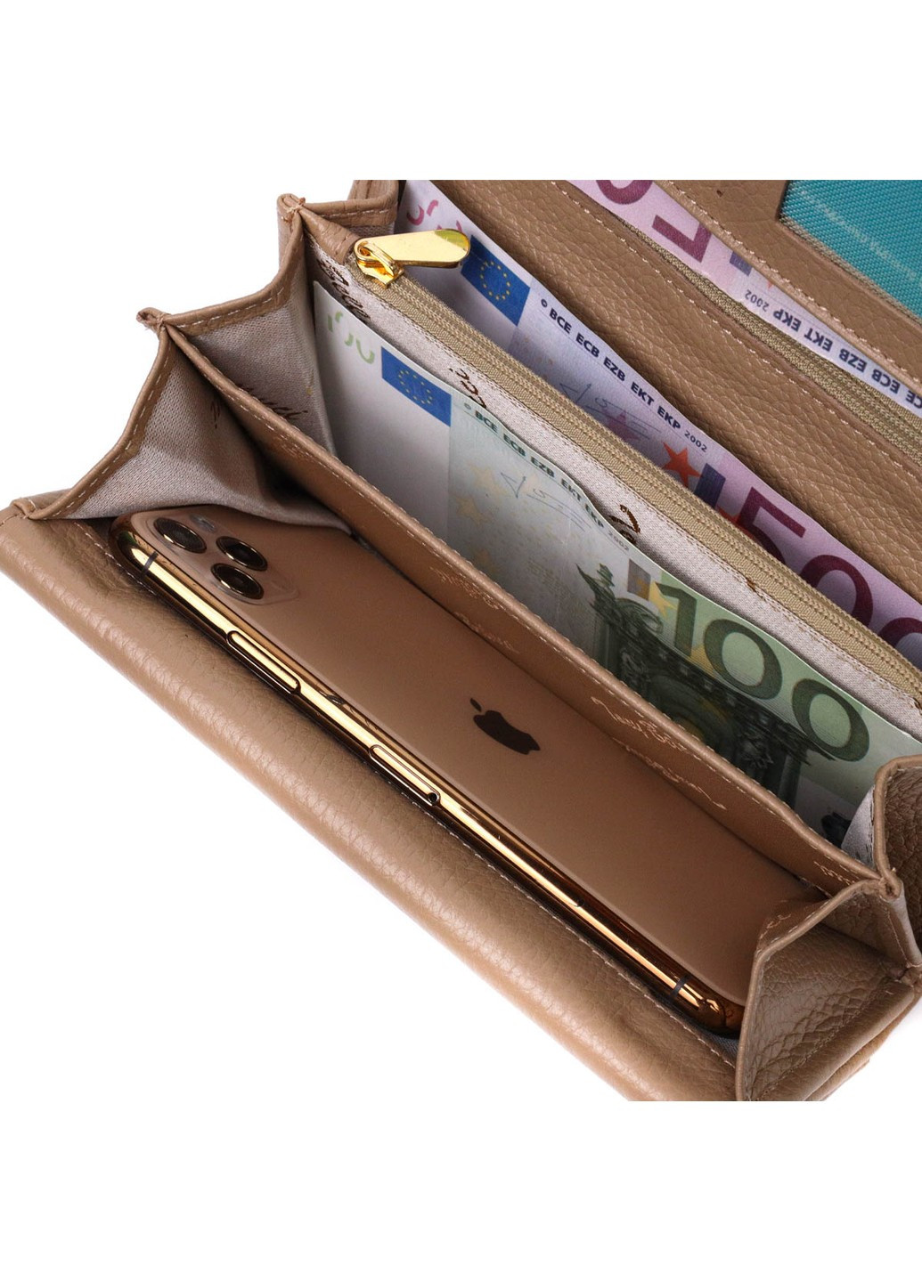 Практичный женский кошелек с большим количеством отделений из натуральной кожи 21959 Бежевый Tony Bellucci (262158796)