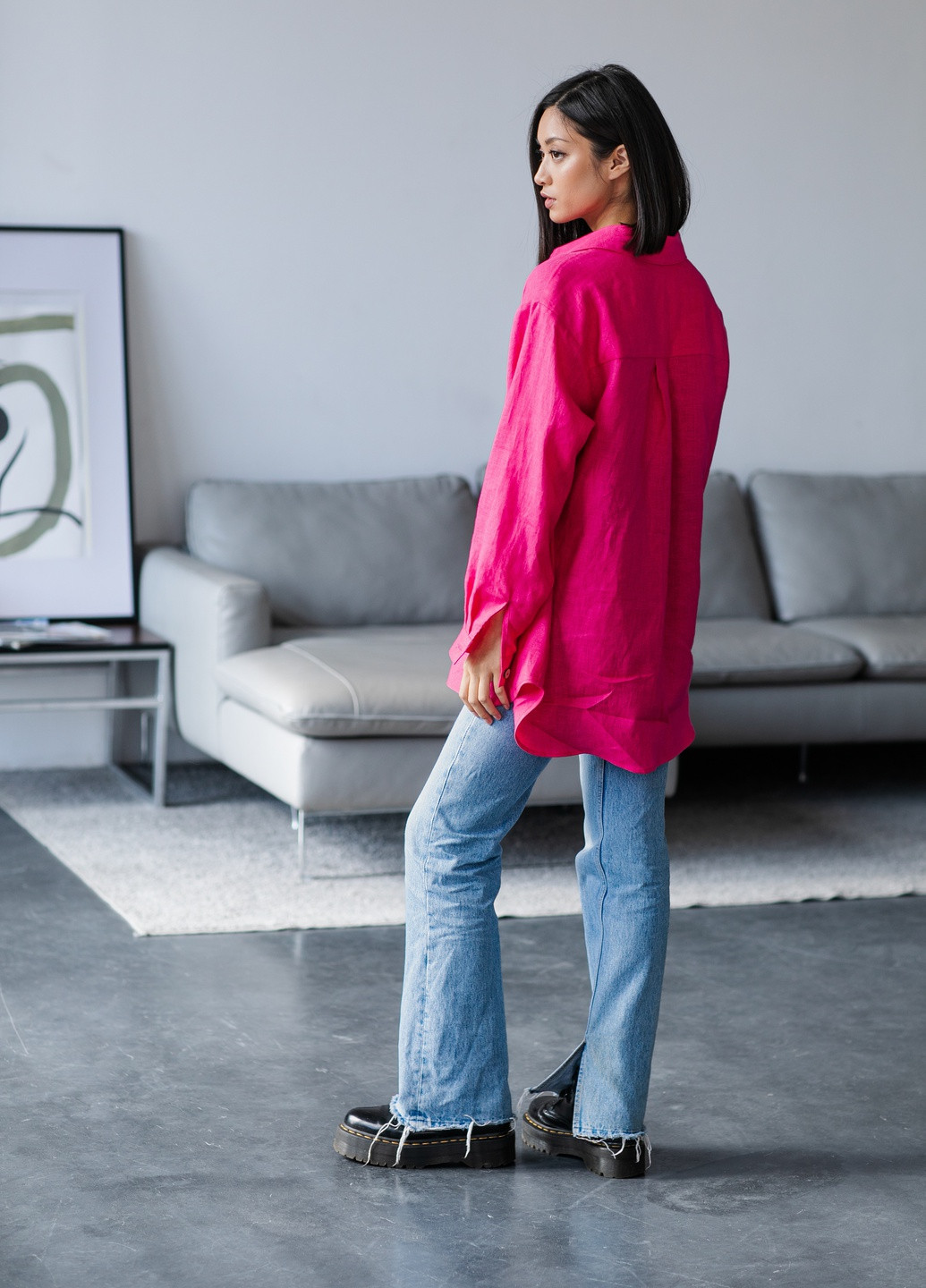 Фуксиновая (цвета Фуксия) повседневный рубашка однотонная MORANDI с длинным рукавом