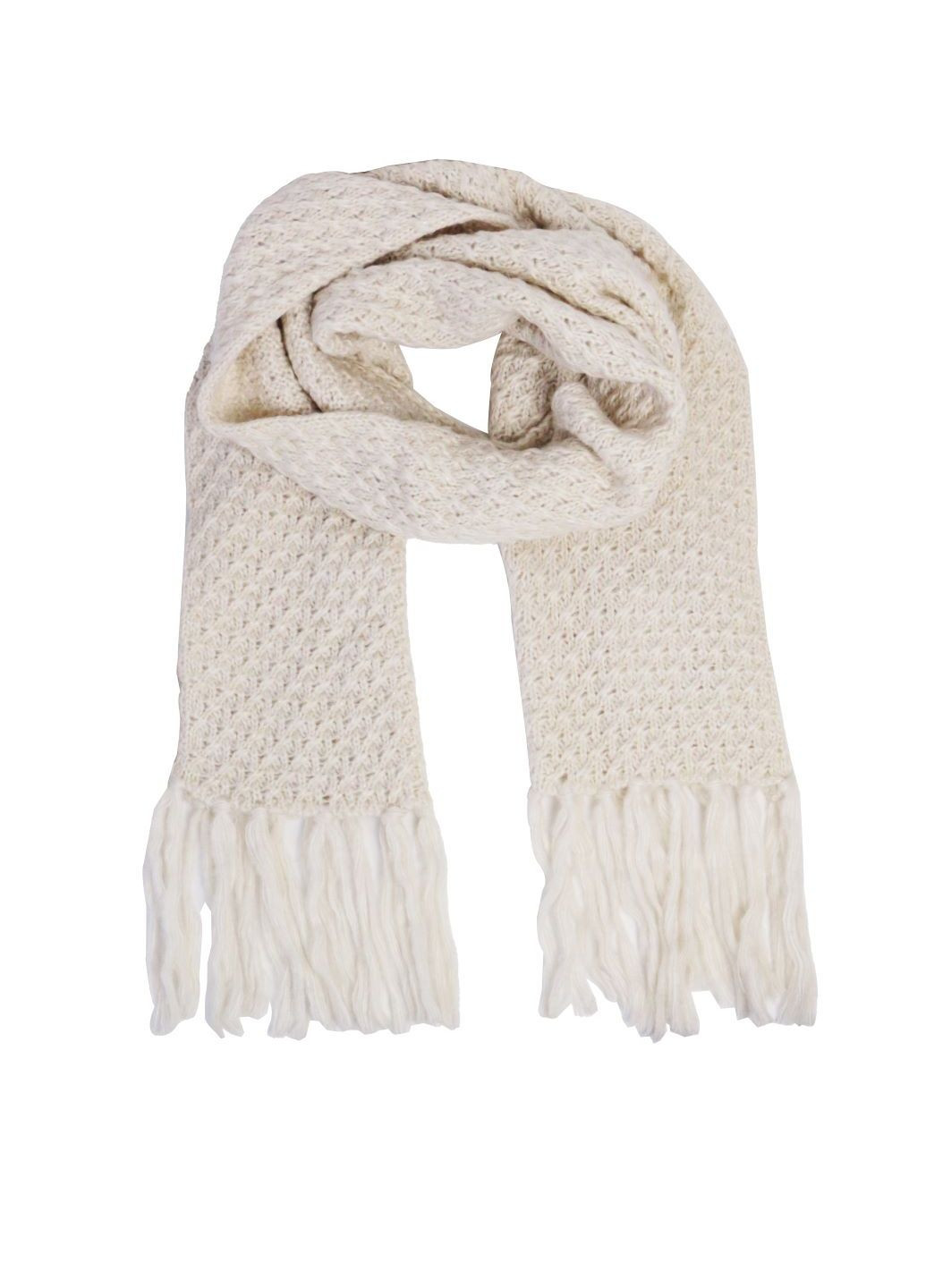 Вязаный женский шарф с блестящей нитью и бахромой бежевый C&A (264921843)