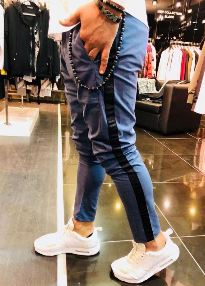 Синие кэжуал демисезонные брюки No Brand