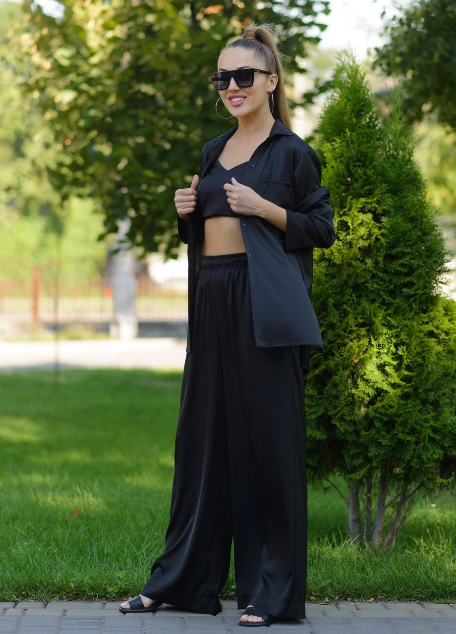 Женский костюм из шелка Армани рубашка и штаны Чёрный Maybel (260172574)