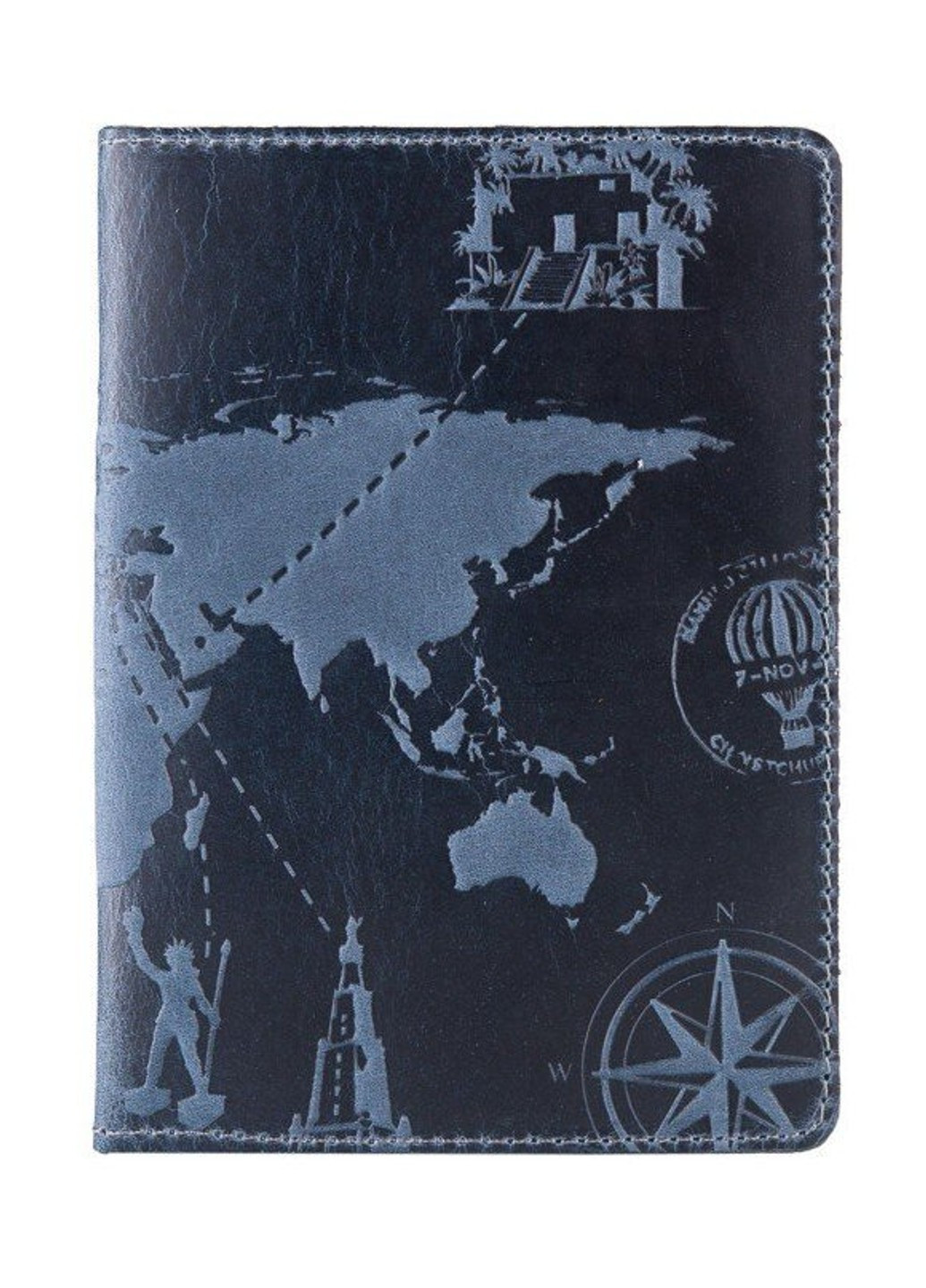 Кожаная обложка на паспорт HiArt PC-01 7 Wonders of the World голубая Голубой Hi Art (268371293)