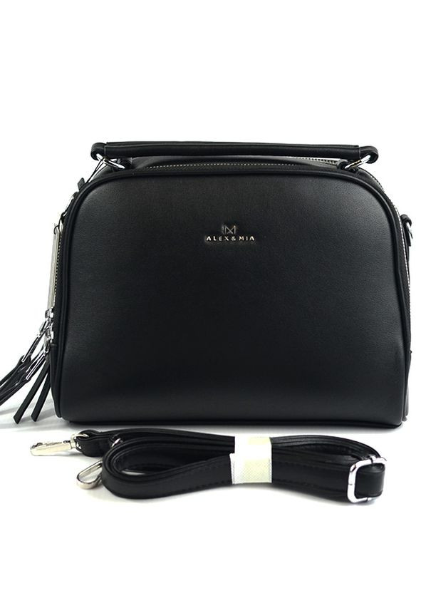 Чорна жіноча маленька сумочка саквояж з ручкою, молодіжна модна сумка з ручкою і ремінцем No Brand (266701140)