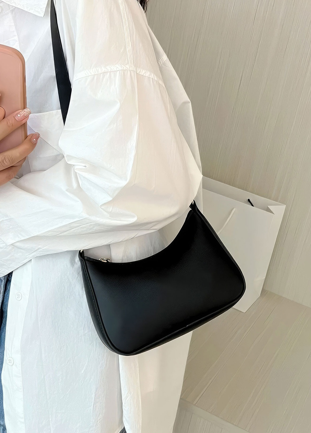 Жіноча сумка багет через плече / класична маленька сумочка / сумка крос боді тренд 2023 Чорний 66105 DobraMAMA (259262050)