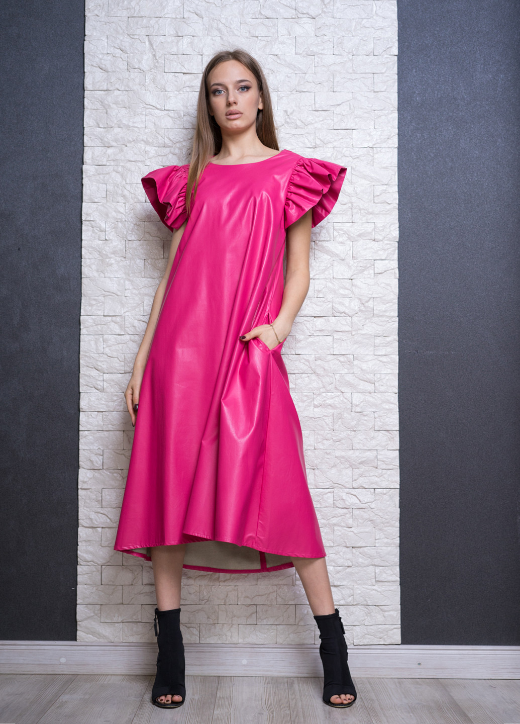 Розовое кэжуал платье а-силуэт di classe однотонное