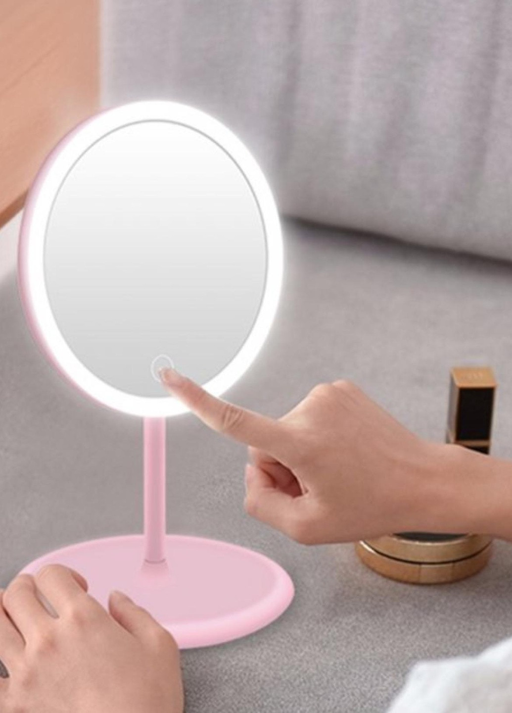 Косметичне дзеркало світлодіодне LED з сенсорним екраном USB Mirror Beauty Breeze рожеве