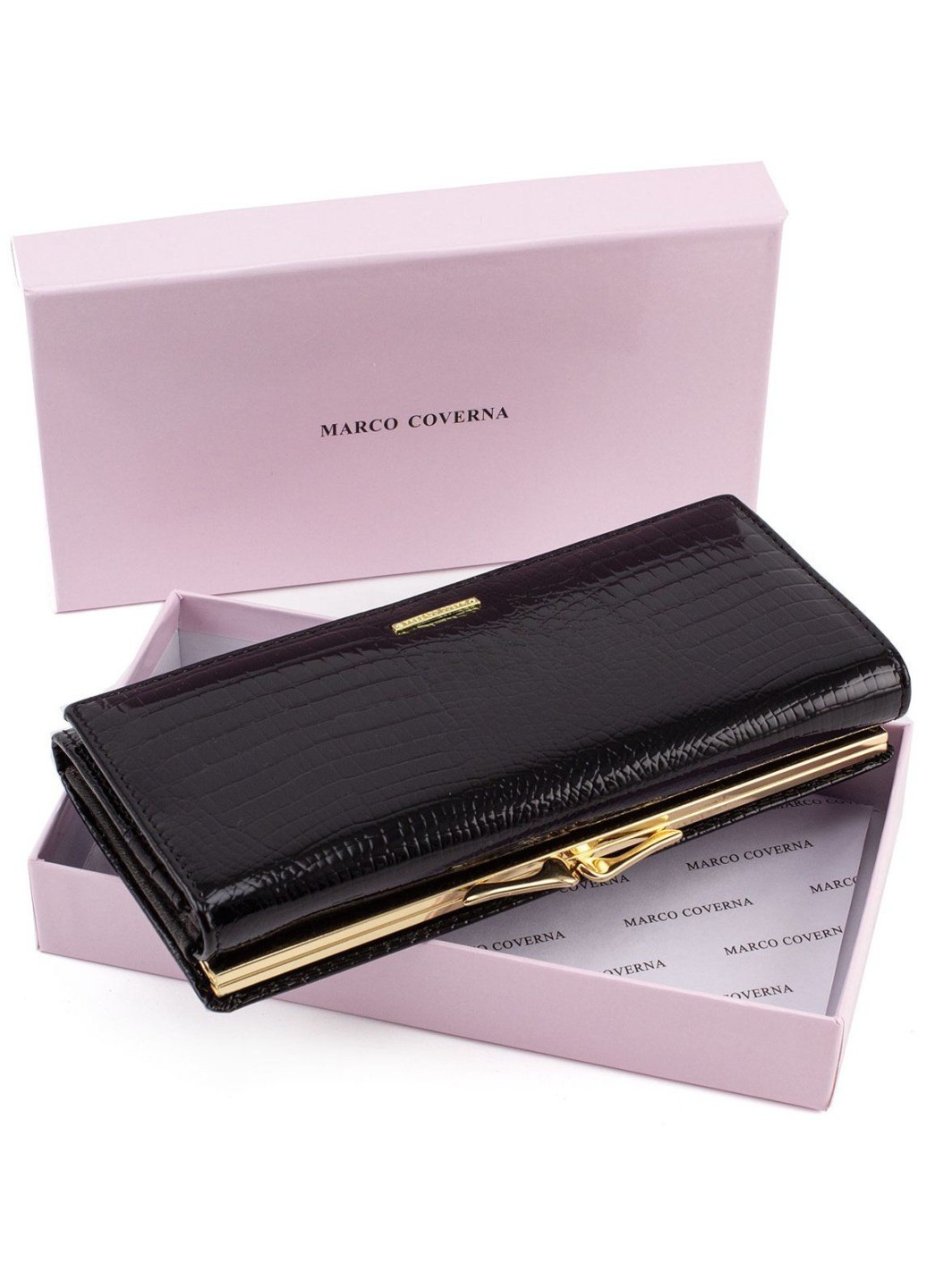 Лаковий шкіряний гаманець для жінок з монетницею MC-403-1011-1 (JZ6578) чорний Marco Coverna (259752467)