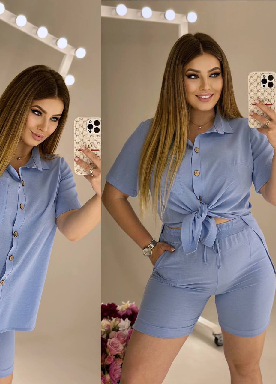 Жіночий костюм блуза та шорти колір блакитний р.44/46 435615 New Trend (259406246)