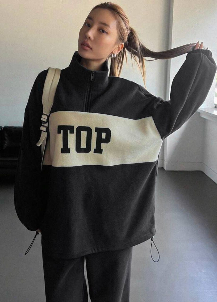 Крутий спортивний костюм із якісною накаткою з тканини: двосторонній полар фліс, якісний чорний костюм із бежевою вставкою No Brand 082 (277171448)