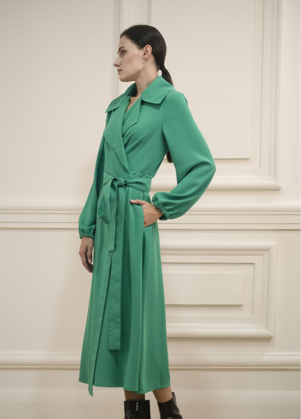 Бірюзова ділова, святковий, вечірня сукня максі з поясом рені на запах Dolcedonna